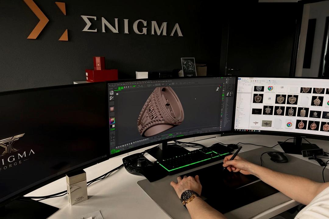 Stanowisko projektowe — model 3D sygnetu